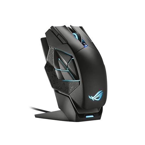 ASUS Mouse para jogos ROG Spatha X sem fio (suporte de carregamento magnético, 12 botões programáveis, 19.000 DPI, soquetes hot swap push-fit, micro interruptores ROG, paracord e iluminação Aura RGB),