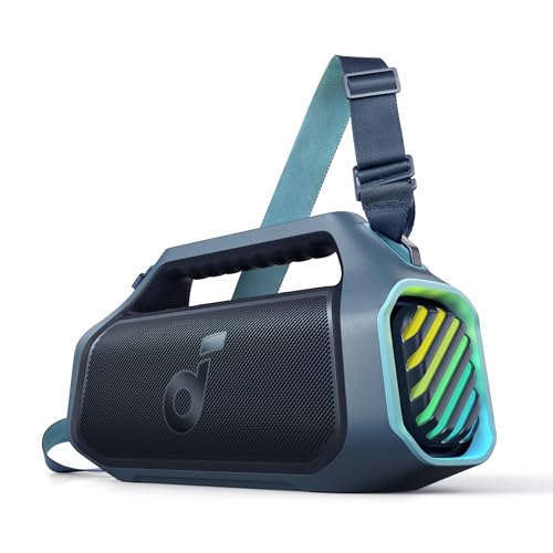 Soundcore Boom 2 Plus da Anker Caixa de Som Portáteis Bluetooth Alto-falante Externo, 140W, 2+2 Canais, BassUp™ 2.0, 20H de Reprodução, Carregamento Rápido, IPX7, Luzes RGB, Power Bank, Azul
