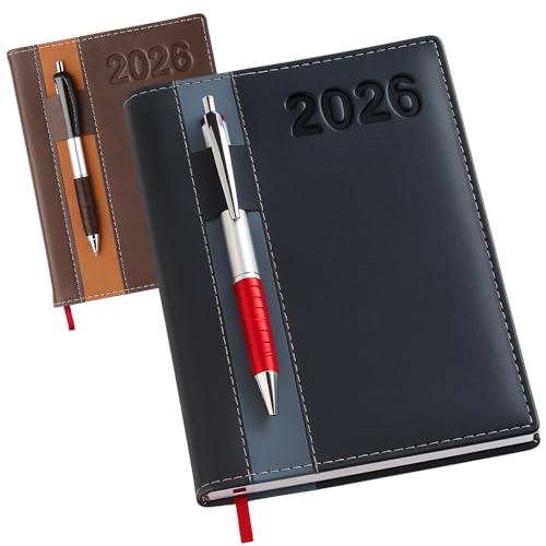 Agenda 2026 Diária | Planner Executivo Capa Dura em Couro Sintético | Caderno de Anotações Profissional A5 para Trabalho e Organização (Preto)