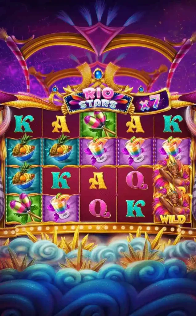 print da tela do celular mostrando slot com tema de carnaval Rio Stars