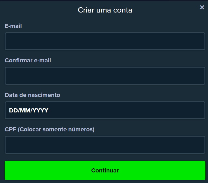 print da tela de cadastro stake pelo celular