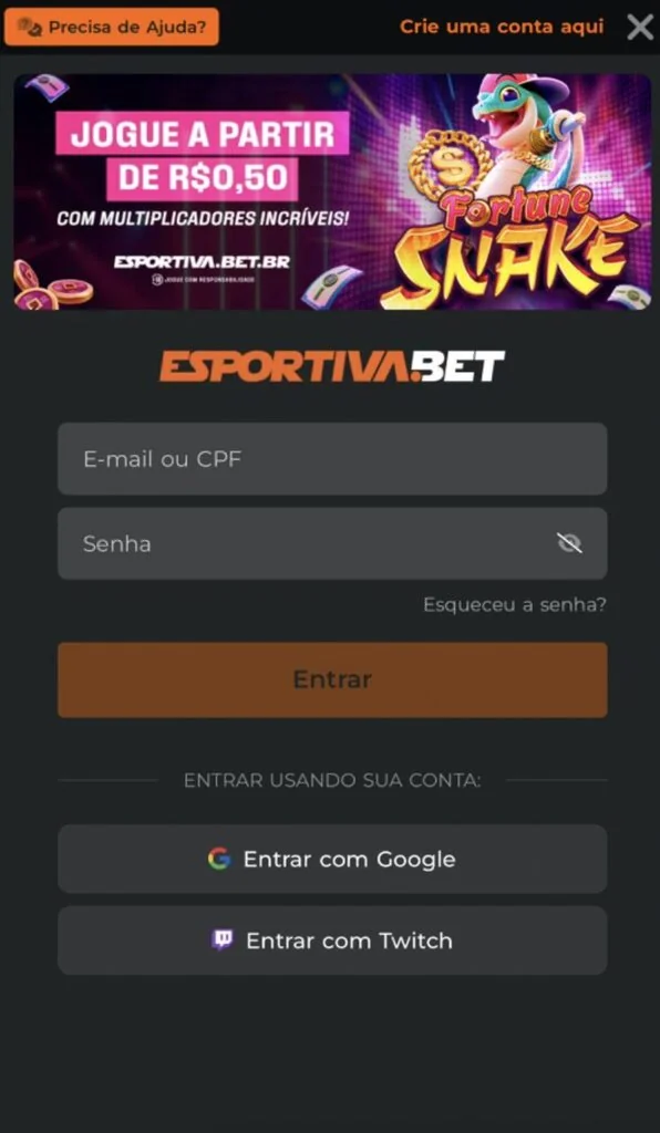 cadastro com o código promocional Esportiva Bet