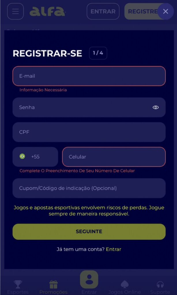 alfa bet registro sem código promocional 