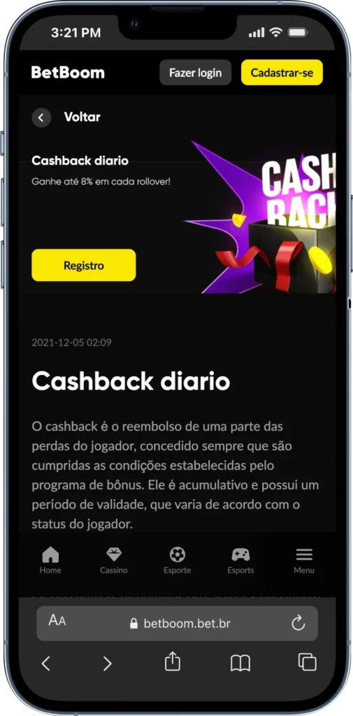 Código promocional BetBoom - Cashback Diário