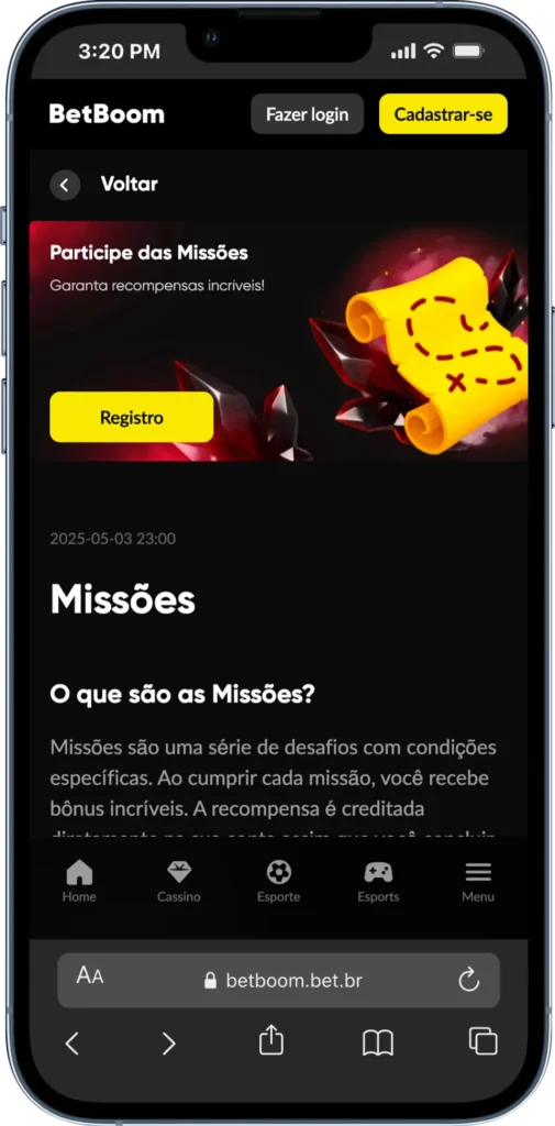 Código promocional BetBoom - Missões
