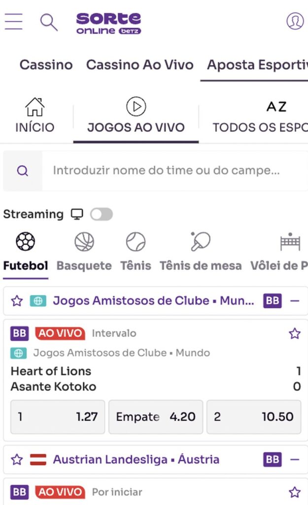 apostas ao vivo na sorte online