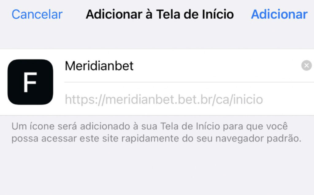 adicionar meridianbet na tela de início sem app