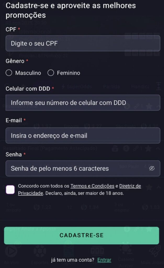 cadastro h2bet pelo app