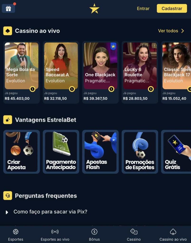 cassino ao vivo estrela bet