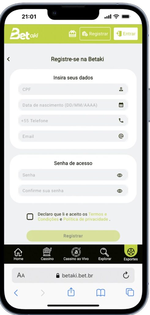 registro sem código promocional betaki