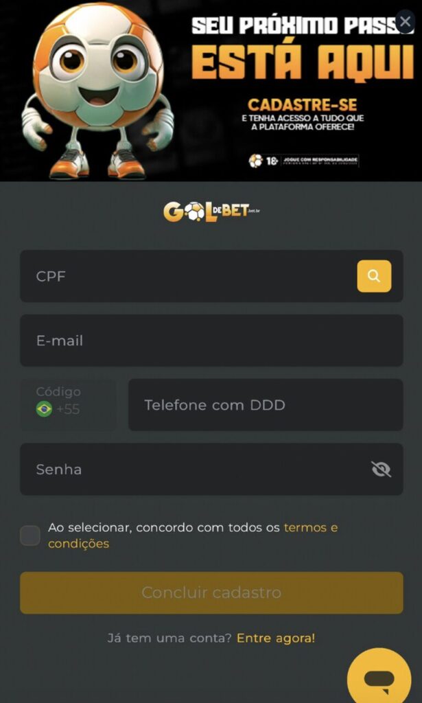 registro sem código goldebet