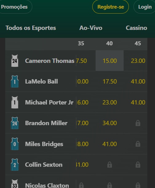 print da tela de apostas da NBA na bet365 pelo celular