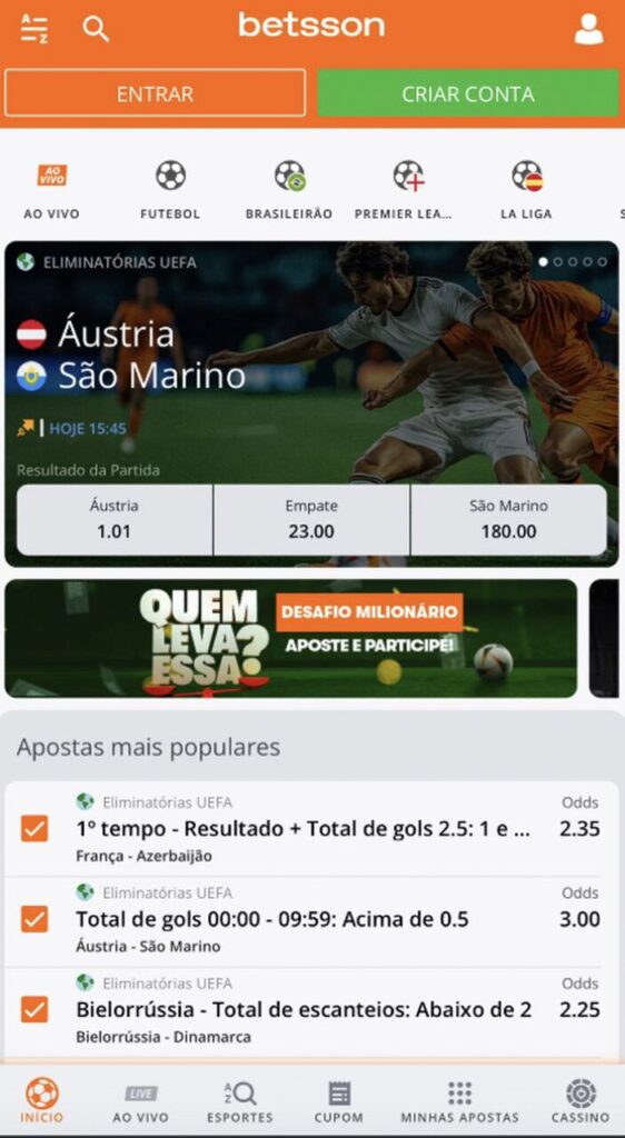 código promocional no site da betsson