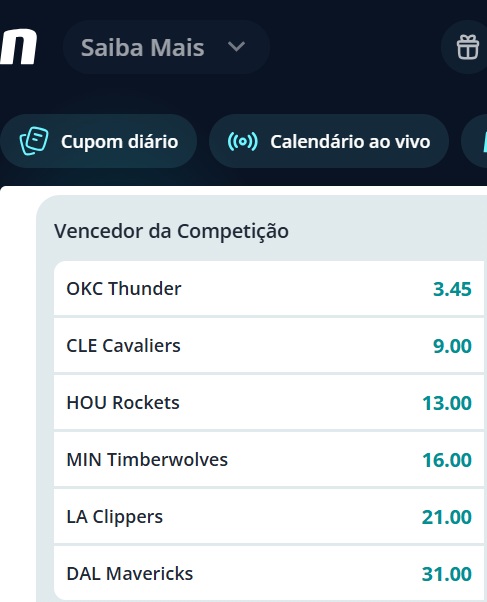 print da tela de apostas da NBA na novibet pelo celular