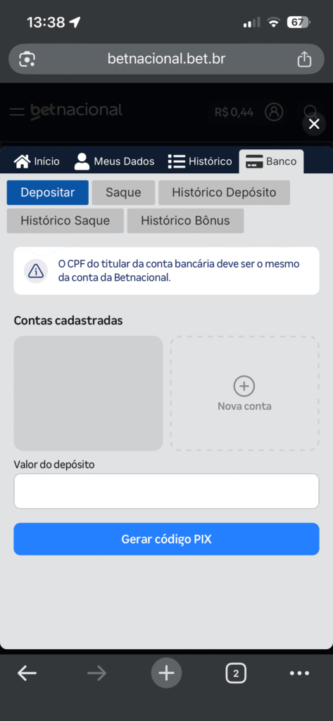 Betnacional como fazer dep&oacute;sito