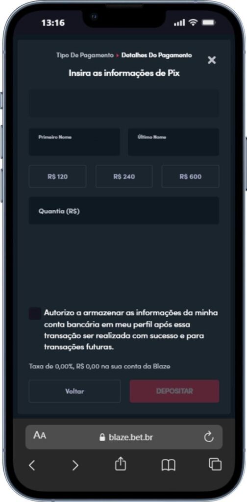 Blaze como depositar
