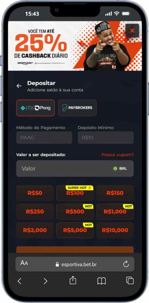 Esportiva Bet dep&oacute;sito