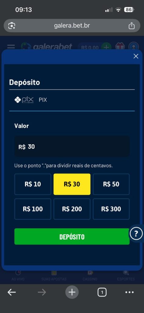 Galera Bet dep&oacute;sito