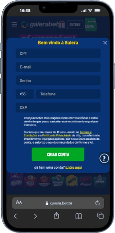 Galera Bet criar conta