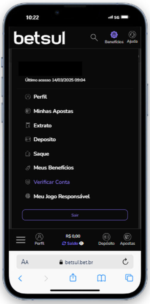 Verificação de conta Betsul