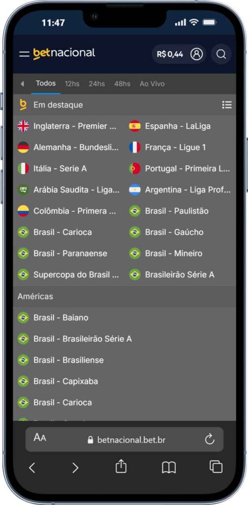 Tela inicial do site móvel da Betnacional destacando as cotações para jogos do futebol brasileiro