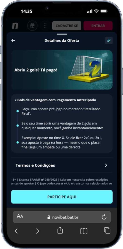Novibet pagamento antecipado
