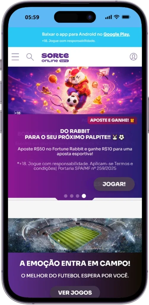 Seção de jogos da SorteOnline, opção prática e rápida entre os cassinos que pagam via Pix.