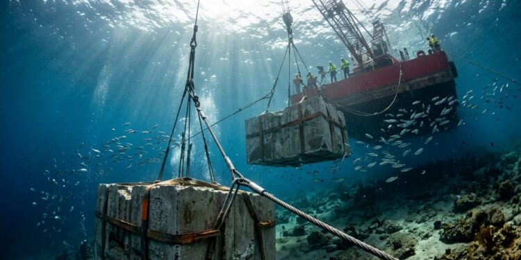 O Reino Unido solta peças de concreto com 6 mil quilos no oceano para tentar recuperar algo que sumiu faz cem anos