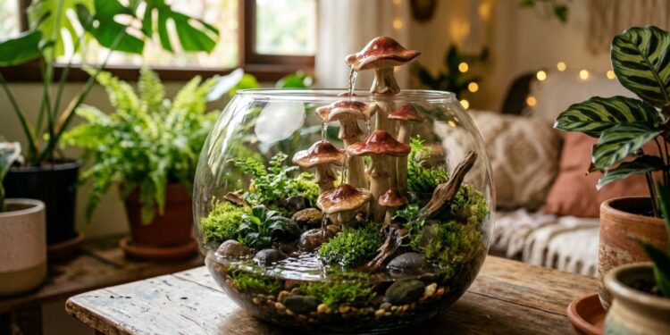 Por menos de R$ 50 você faz este aquário com cascata de cogumelos incrível