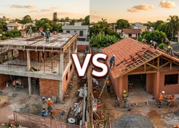 Laje ou telhado? Veja qual opção pesa menos no bolso da construção Gancho: comparar custo, conforto térmico, manutenção e durabilidade.