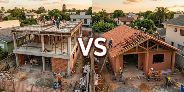 Laje ou telhado? Veja qual opção pesa menos no bolso da construção Gancho: comparar custo, conforto térmico, manutenção e durabilidade.
