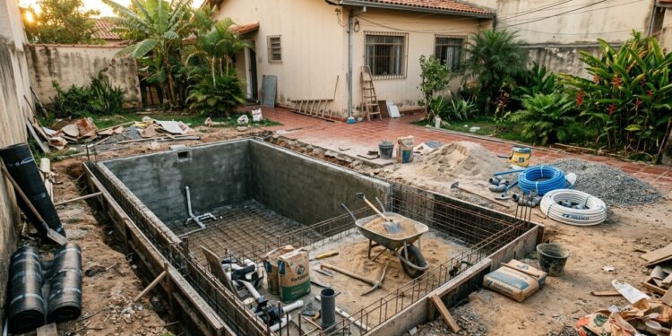 Quanto custa construir uma piscina pequena no quintal em 2026?