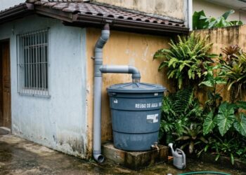 Sistema de captação de água da chuva com calha e bombona armazena 500 litros por menos de R$ 400