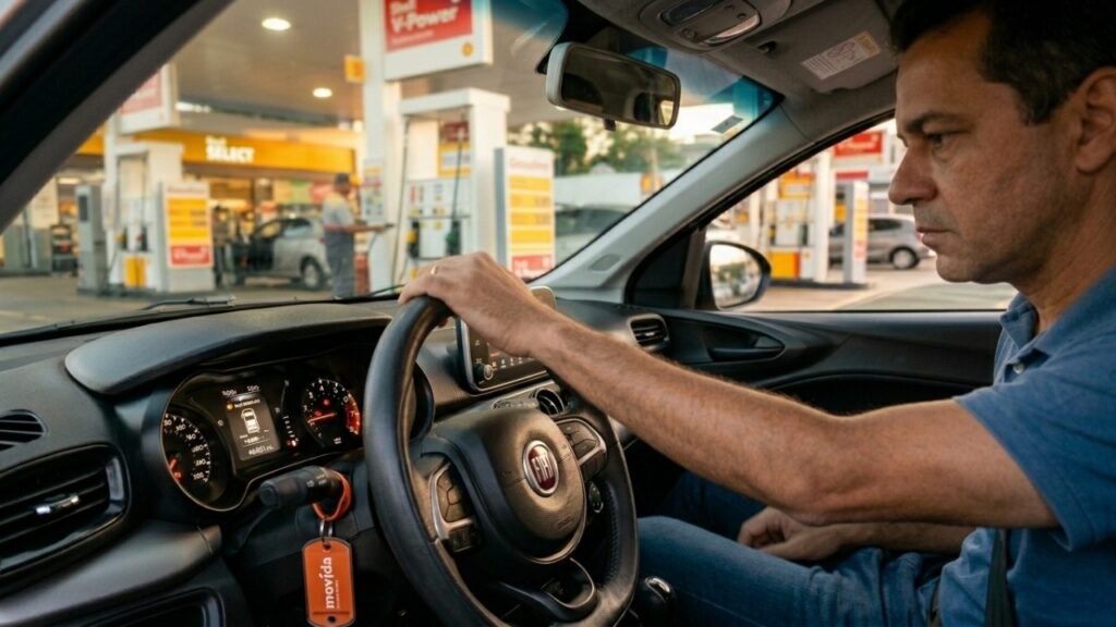 Para que serve a seta ao lado do símbolo de combustível no painel do carro?