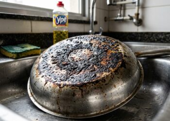 A solução barata com água quente e detergente que ajuda a desengordurar panelas