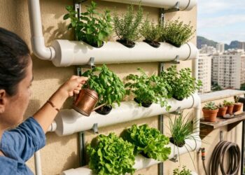 Horta vertical caseira com canos PVC produz verduras o ano todo em menos de 1 m²