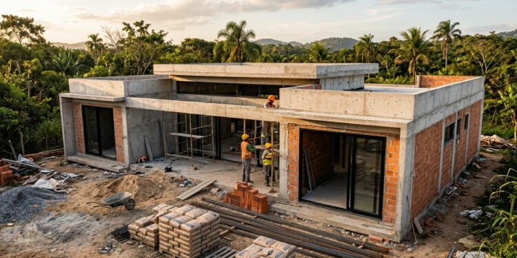 Quanto custa construir uma casa simples com fachada moderna e acabamento de classe média em 2026?