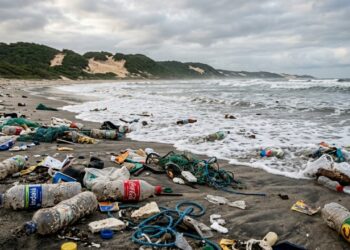 Praia brasileira vira depósito natural de resíduos levados pelas correntes marítimas