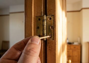  O truque do palito de fósforo (ou do parafuso) que conserta dobradiça de porta frouxa em 5 minutos, sem trocar nada