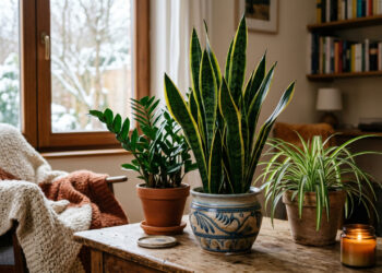 Qual a melhor planta para aquecer e a deixar o ar de casa mais saudável no inverno: zamioculca, espada-de-são-jorge ou clorofito ?