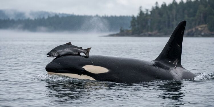 Orca aparece usando salmão como chapéu 37 anos após comportamento misterioso surgir no Pacífico
