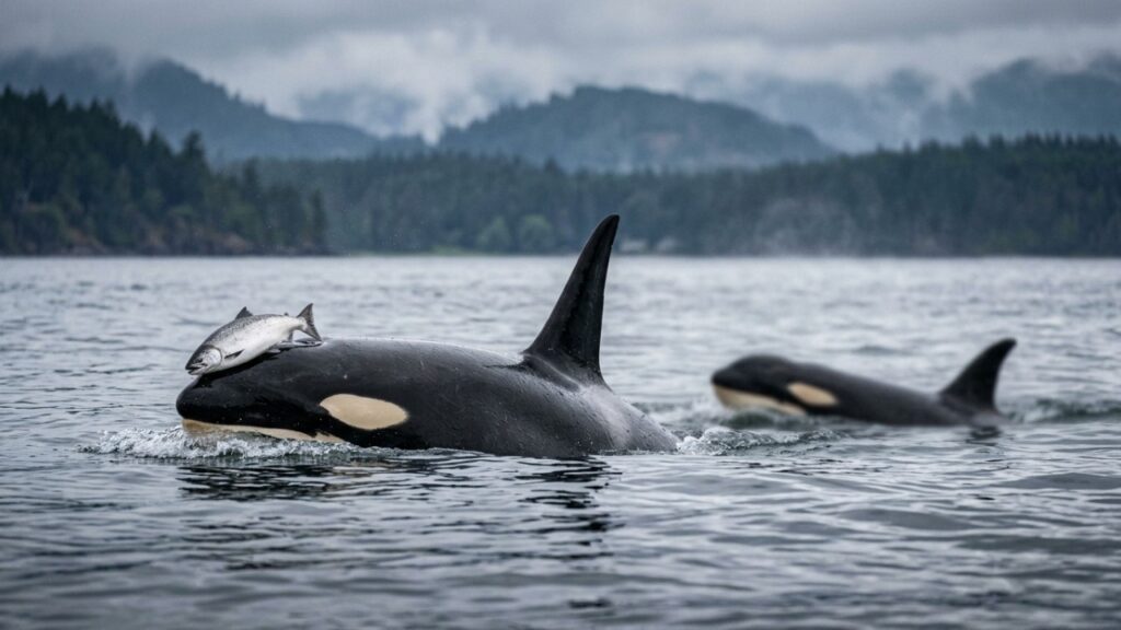 Orca aparece usando salmão como chapéu 37 anos após comportamento misterioso surgir no Pacífico