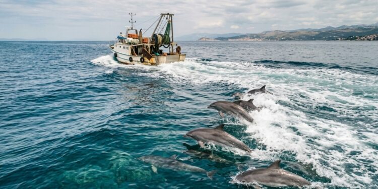 Golfinhos do Adriático seguem barcos de pesca em sinal preocupante de falta de presas