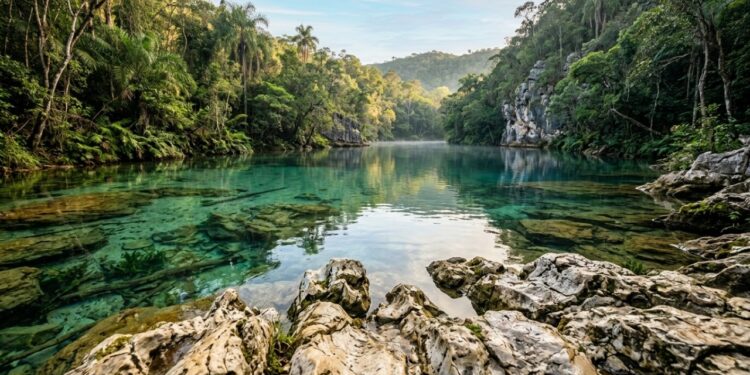 Entre cavernas e cachoeiras uma cidade revela águas que parecem vidro