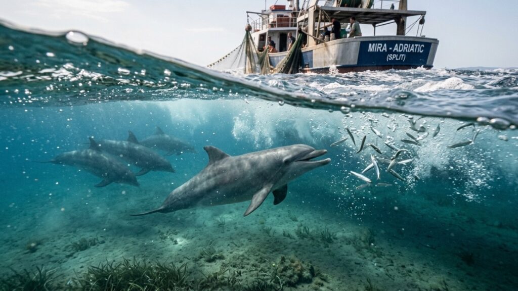 Golfinhos do Adriático seguem barcos de pesca em sinal preocupante de falta de presas