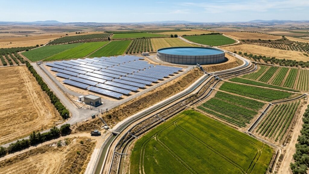 Reservatório de irrigação vira “bateria” para guardar energia solar no campo