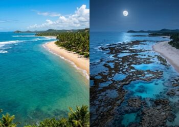 A cidade onde a Lua ajuda o oceano a revelar piscinas entre os corais