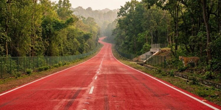 Índia pinta 2 km de rodovia de vermelho para desacelerar motoristas em reserva de tigres