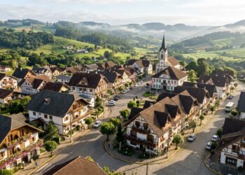 Casas alpinas transformam este município em cenário europeu