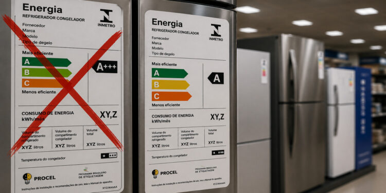 Adeus, selo A+++ na geladeira: a etiqueta do Inmetro perdeu as classes com sinal de mais em 1º de janeiro, passou a ter só 3 letras, A, B e C, e o varejo tem até 31 de dezembro para escoar o estoque com a identificação antiga